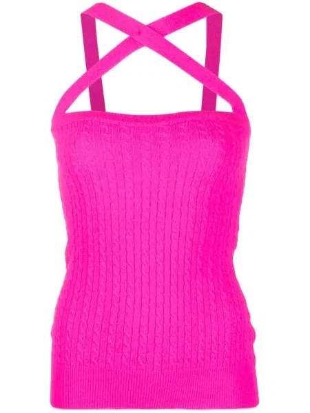 Top Patou tricotate cu gât halter roz