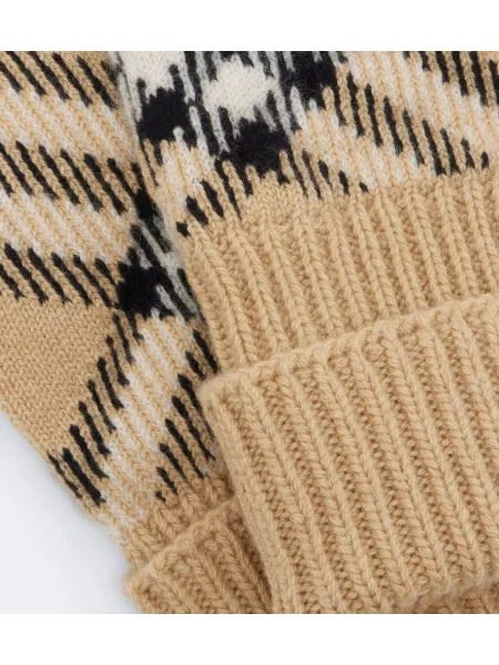 Mănuși Burberry din cașmir în carouri bej
