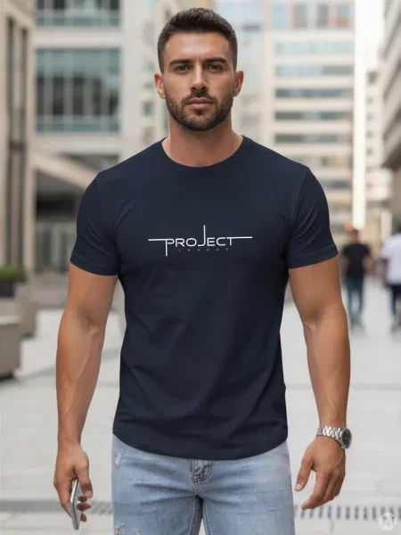 T-shirt z napisem Project London Dstreet granatowy