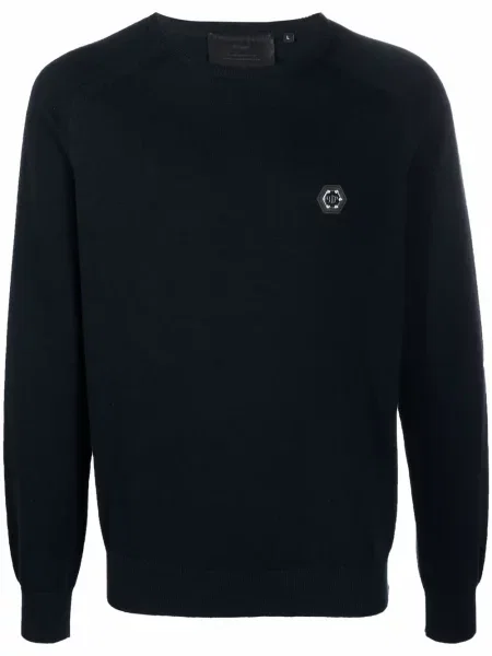 Pulover Philipp Plein cu decolteu în U albastru
