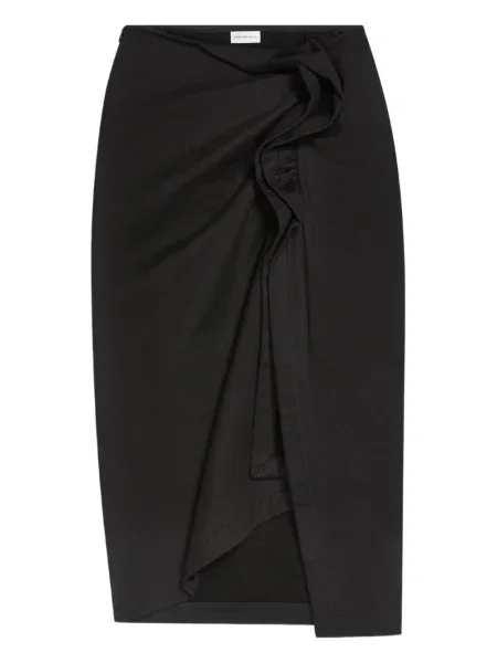 Spódnica midi Dries Van Noten z falbankami asymetryczna do kolan czarna