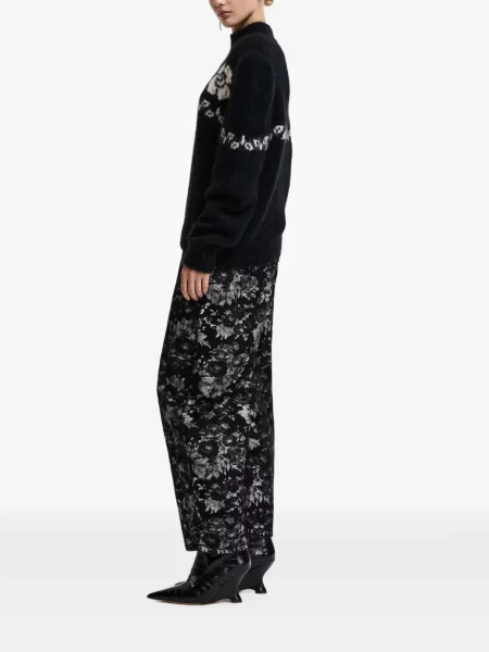 Pulover Essentiel Antwerp cu model floral cu guler de stand-up din jacard negru