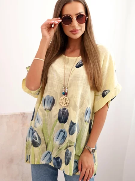 Cămașă Kesi Włoski cu model floral galben