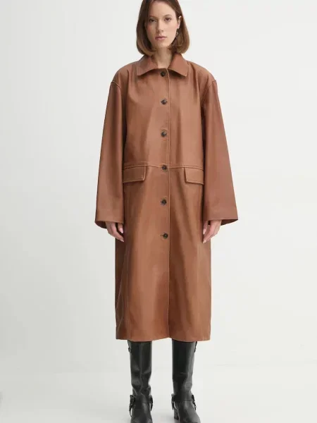 Herskind płaszcz skórzany Halston przejściowy brązowy
