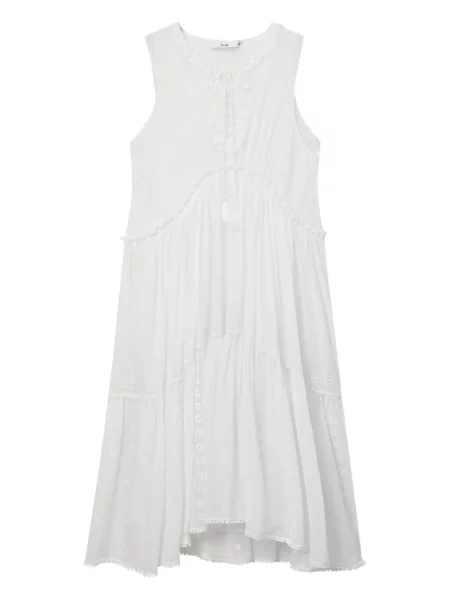 Rochie midi B+ab cu broderie până la genunchi de costum alb