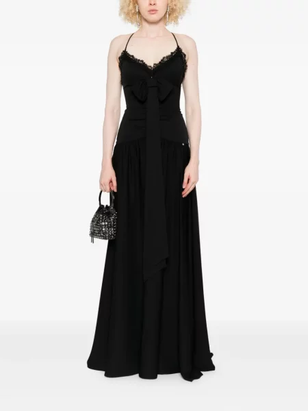 Rochie Nissa cu funde din dantelă de costum negru