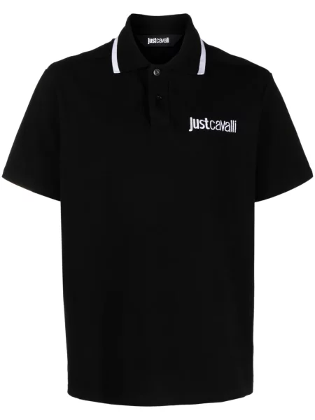 Поло тениска Just Cavalli бродирана черно