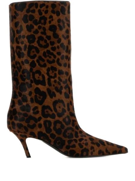 Botine Amina Muaddi cu imagine cu imprimeu animal print maro