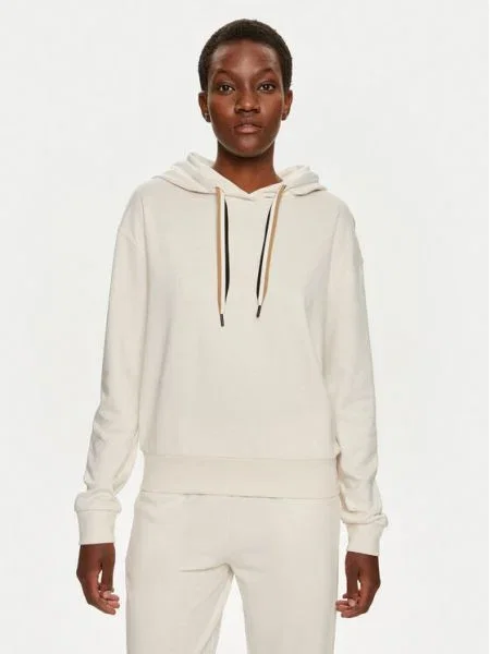 Суичър с качулка Boss на райета с качулка бежово