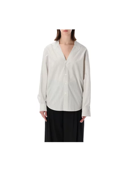 Koszula Mm6 Maison Margiela w paski z dekoltem w serek z paskiem biała