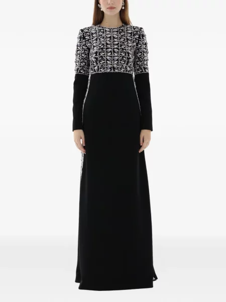 Rochie maxi Dina Melwani cu broderie de costum negru