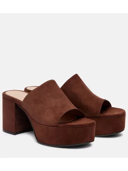 Papuci tip mules Gianvito Rossi din piele de căprioară cu platformă maro