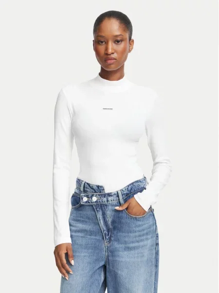 Guess Jeans majica dugih rukava ženska od pamuka s elastanom bijela