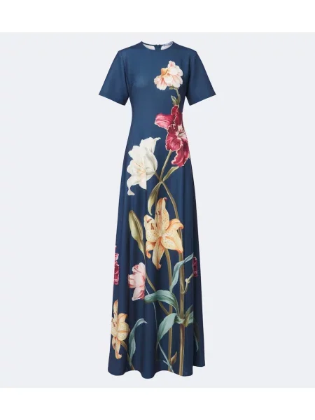 Rochie maxi Leo Lin cu model floral albastru