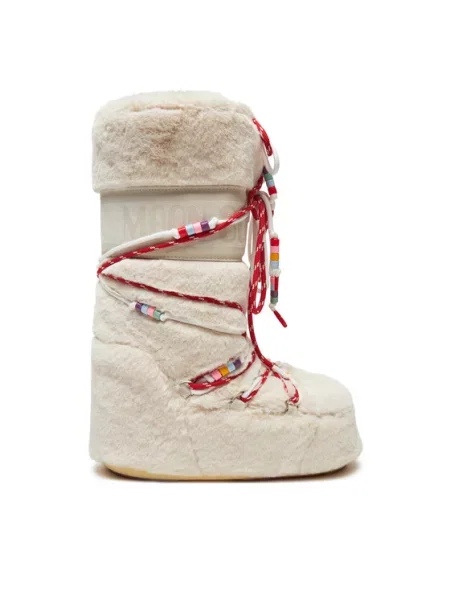 Zimní Boty Moon Boot Icon Faux Fur Beads V Barvě béžové