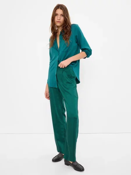 Pantaloni Gap cu talie înaltă din satin