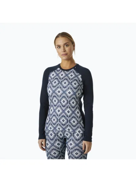 Hanorac termic pentru femei Helly Hansen Lifa Lifa Merino Midweight Gra Crew navy star pixel albastru închis