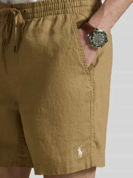 Szorty z lnu ze ściągaczem w pasie i przeszytym logo Polo Ralph Lauren