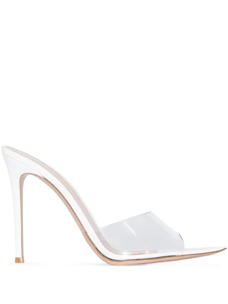 Papuci tip mules Gianvito Rossi slip-on alb