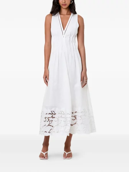 Rochie midi Nicholas cu broderie fără mâneci alb