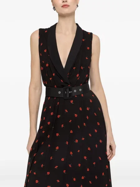 Rochie midi Nissa cu model floral până la genunchi de costum negru