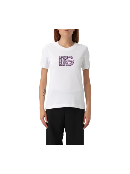 Lniana koszulka Dolce And Gabbana z logo biała