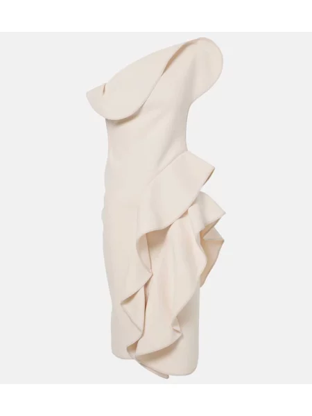 Midi obleka Maticevski z volani z enim ramenom bela