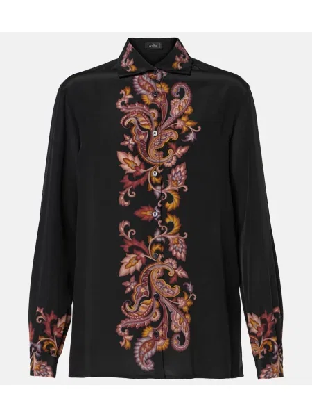 Jedwabny top Etro z wzorem paisley czarny