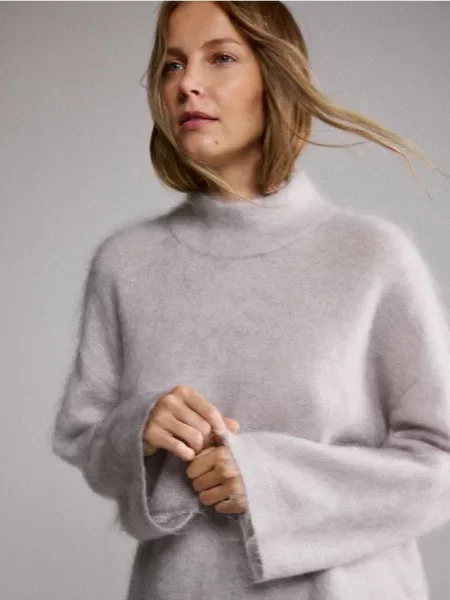 Reserved Pulover cu amestec de mohair deschis gri