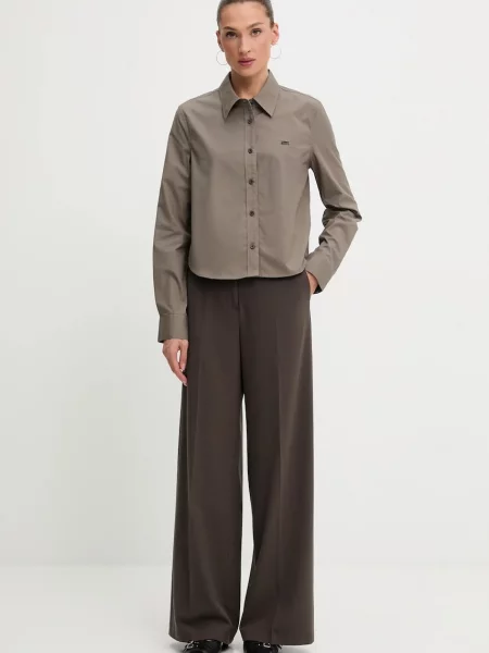 Шелковая классическая ошейниковый рубашка Miss Sixty коричневая