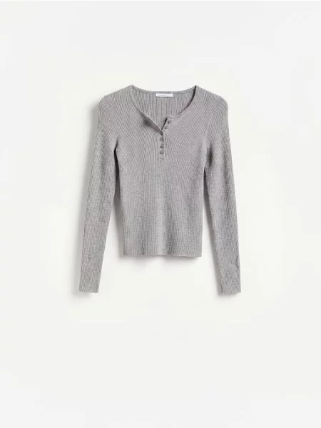 Reserved Pulover din tricot striat cu conținut ridicat de gri-neutru gri