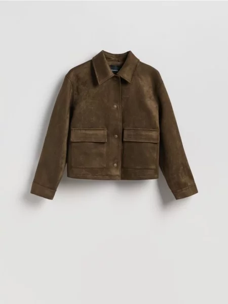 Reserved Geacă cu efect de piele întoarsă cacao-cu-lapte