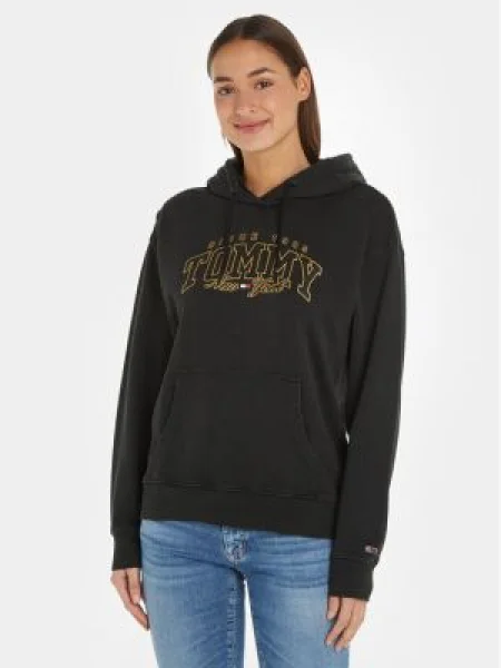Tommy Jeans Bluză Luxe Varsity negru