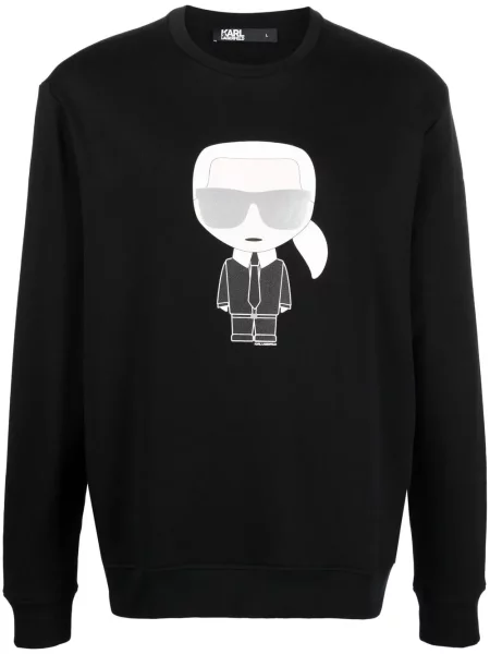 Hanorac crewneck Karl Lagerfeld cu decolteu rotund negru