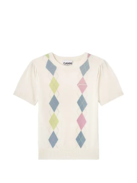 Tricou Ganni cu model argyle alb