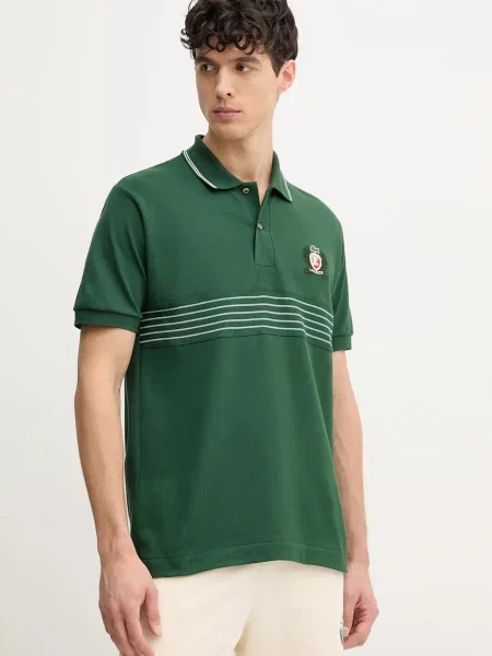 Тениска с яка Lacoste с апликация зелено