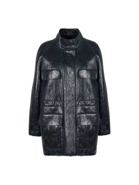 Kurtka skórzana Fendi niebieska