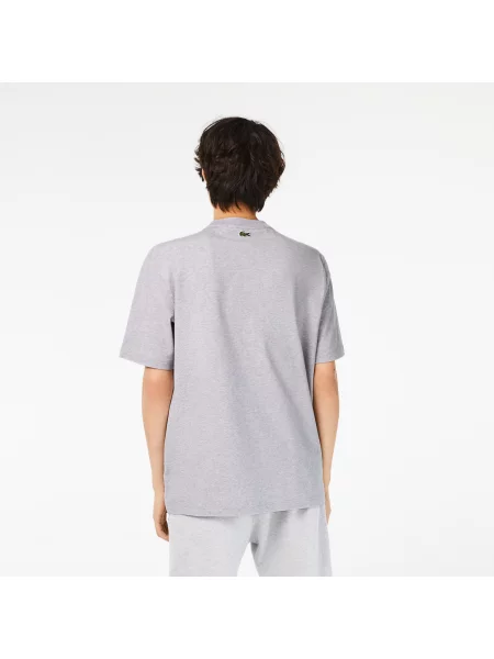 Lacoste Koszulka Z Okrągłym Dekoltem I Luźnym Krojem Z Nadrukiem Krokodyla szara