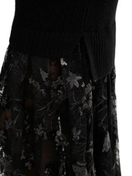 Rochie midi Ermanno Firenze cu paiete din dantelă negru