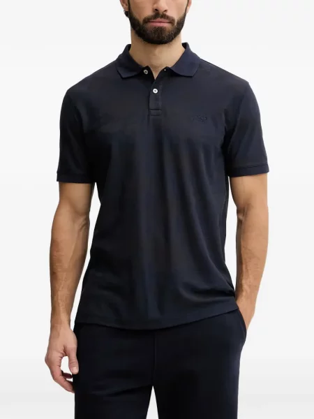 Tricou polo Guess din jacard cu autograf albastru