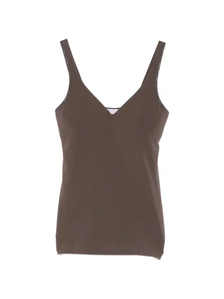 Top Brunello Cucinelli cu decolteu în V cu bretele maro