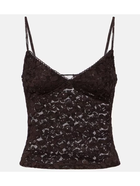 Top Bananhot cu model floral din dantelă maro