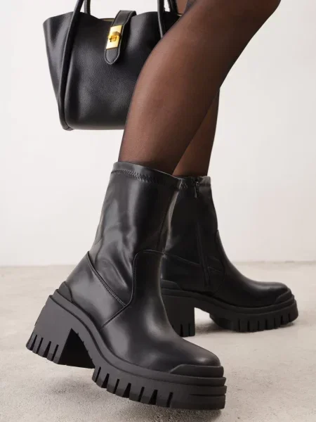 Botine VICES cu gros și platformă în stil grunge cu imprimeu Piemena negre