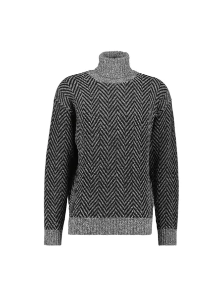 Lniany sweter z golfem Hugo szary