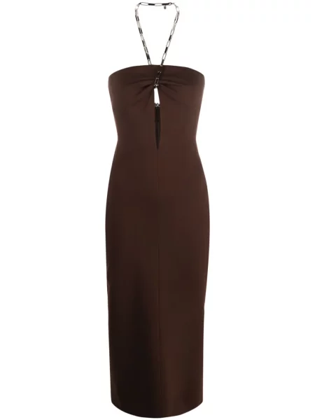 Rochie midi The Attico până la genunchi cu gât halter de costum maro