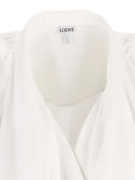 Rochie mini Loewe cu mâneci trei sferturi plisată de costum alb