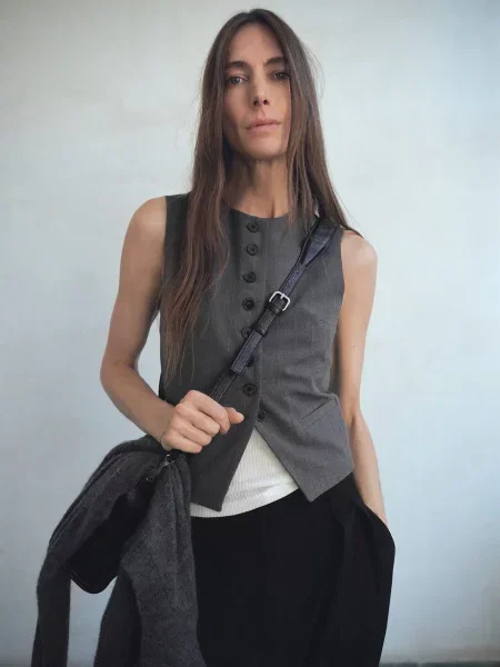 Жилет класичний MANGO поліестер/віскоза сірий