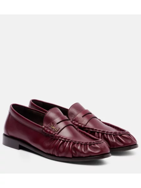 Pantofi loafer Saint Laurent din piele bordo