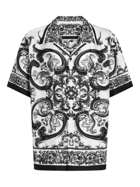 Cămașă Dolce & Gabbana de mătase cu imagine alb