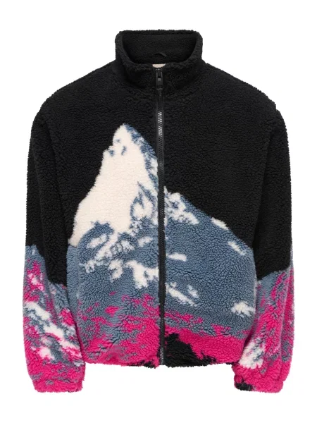 Only & Sons Jachetă fleece ONSSERGIO verde petrol / roz / negru alb